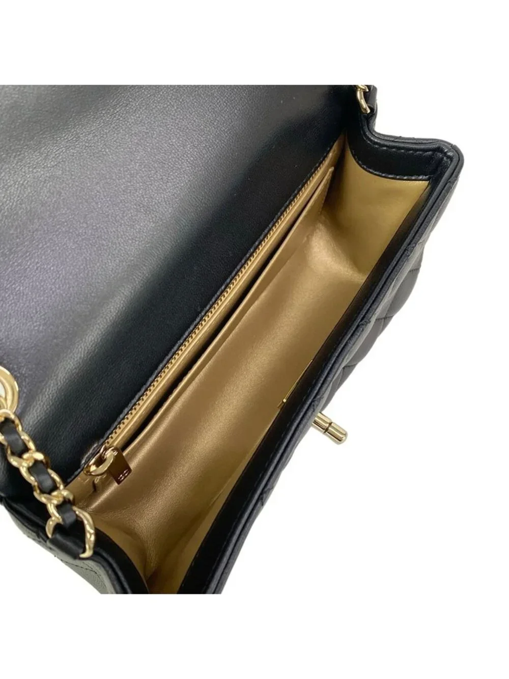 Chanel Shoulder Bag Mini Quilted Black Ball Chain Gold Metal Lambskin